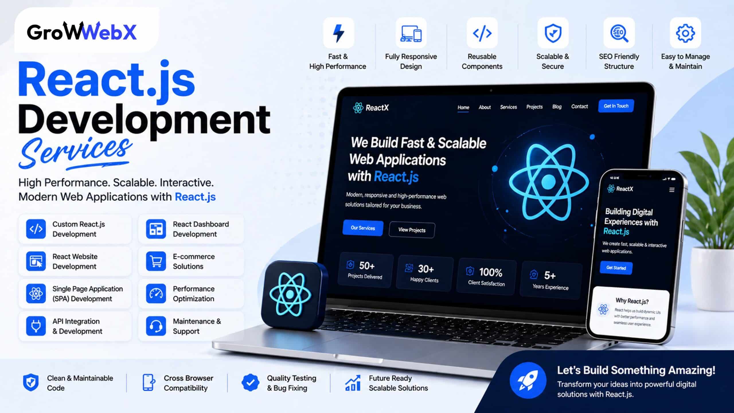 React.js development services in Datia India by GrowWebX for fast responsive and scalable web applications