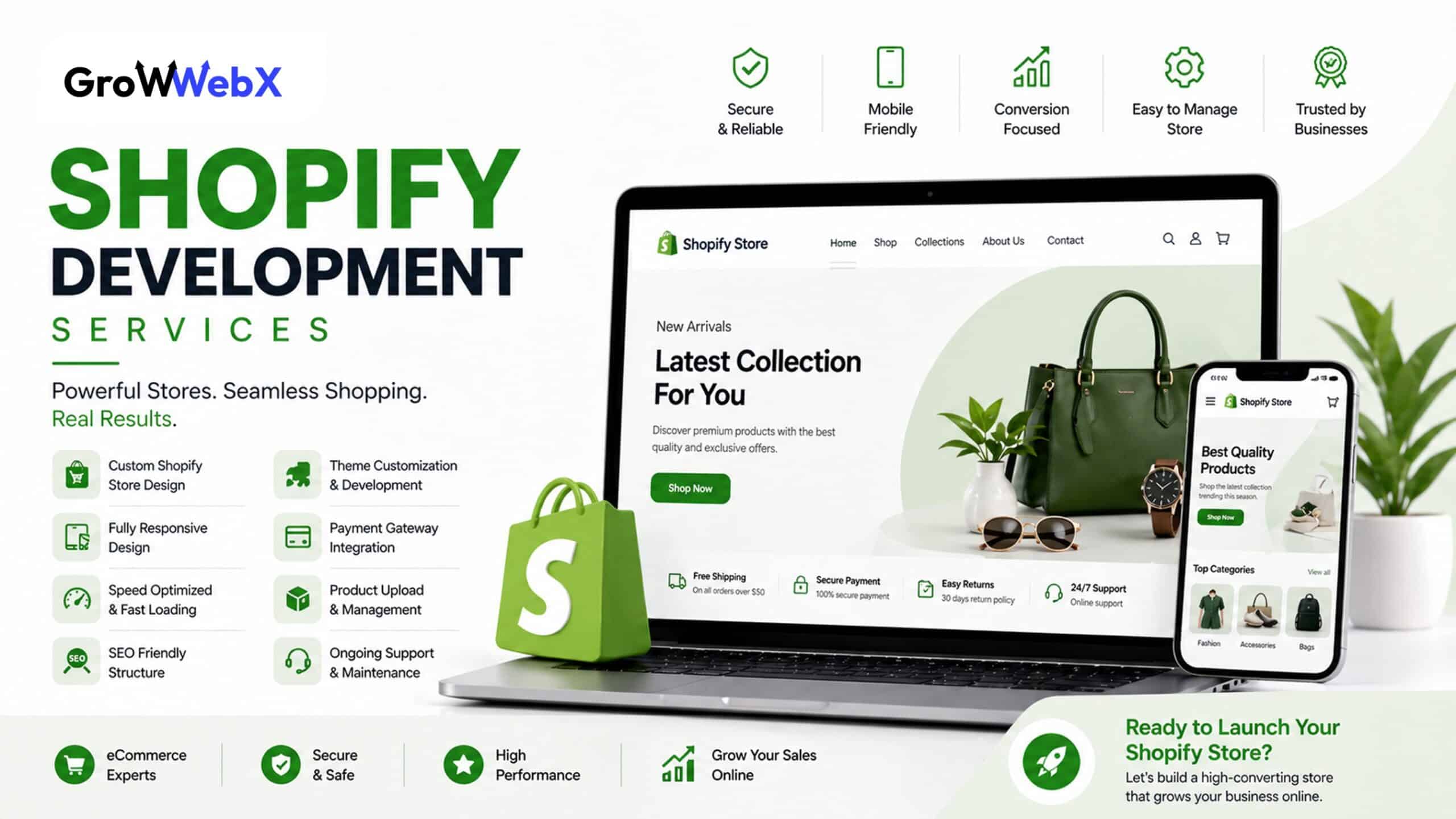 Shopify development services in Datia India by GrowWebX for modern responsive and high converting eCommerce websites