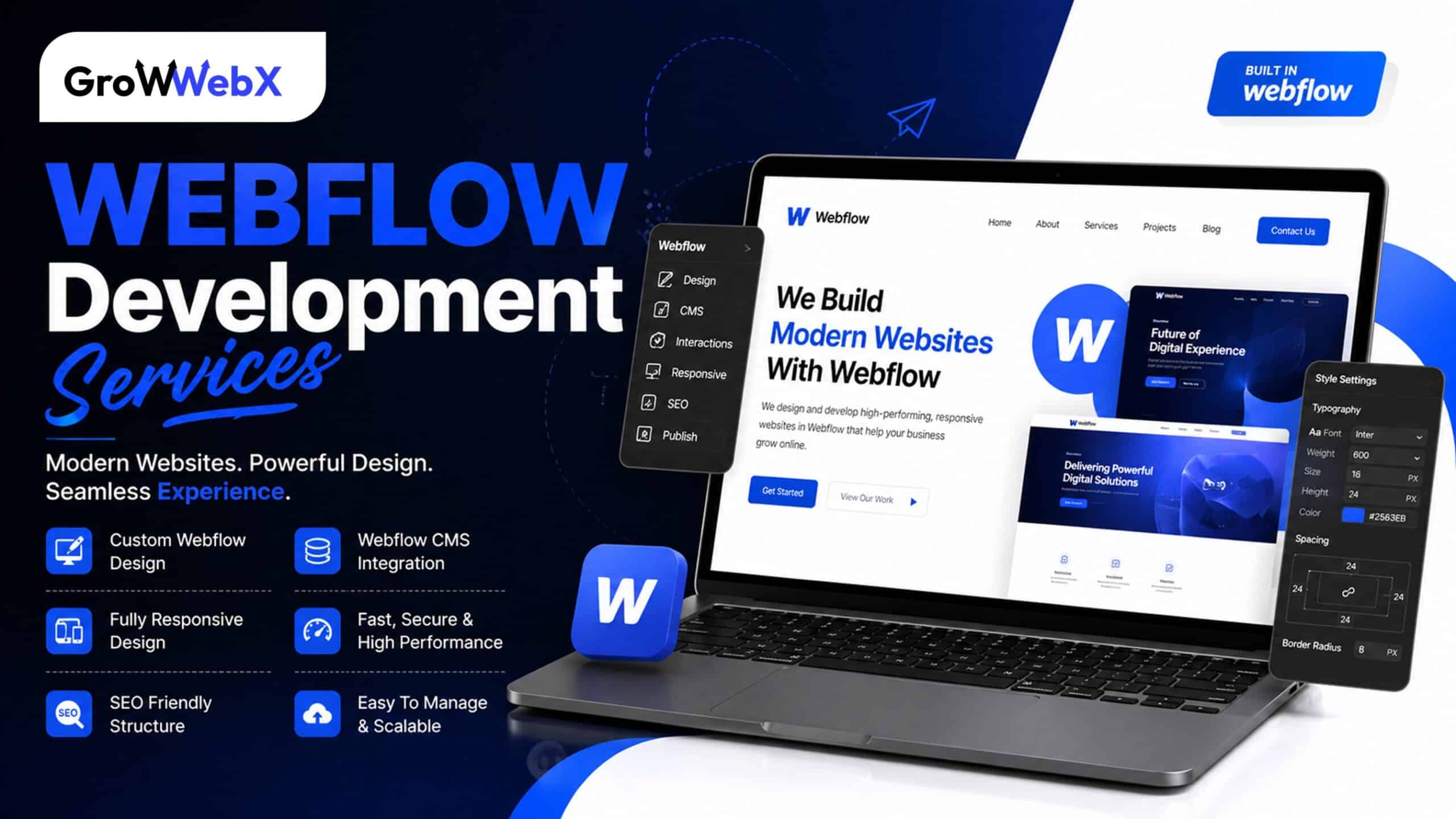 Webflow development services in Datia India by GrowWebX for modern responsive and SEO friendly business websites