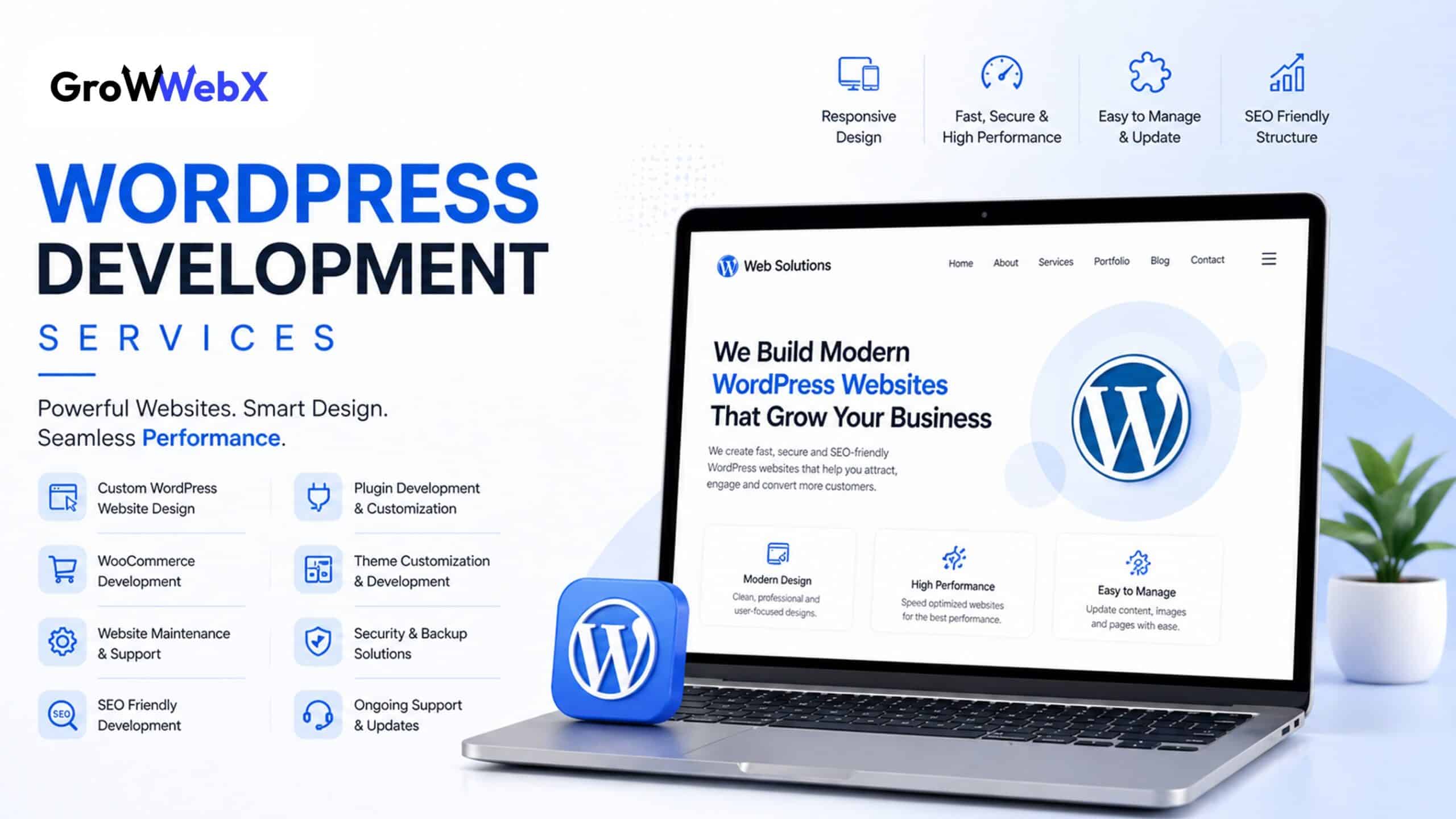 WordPress development services in Datia India by GrowWebX for responsive SEO friendly and high performance business websites