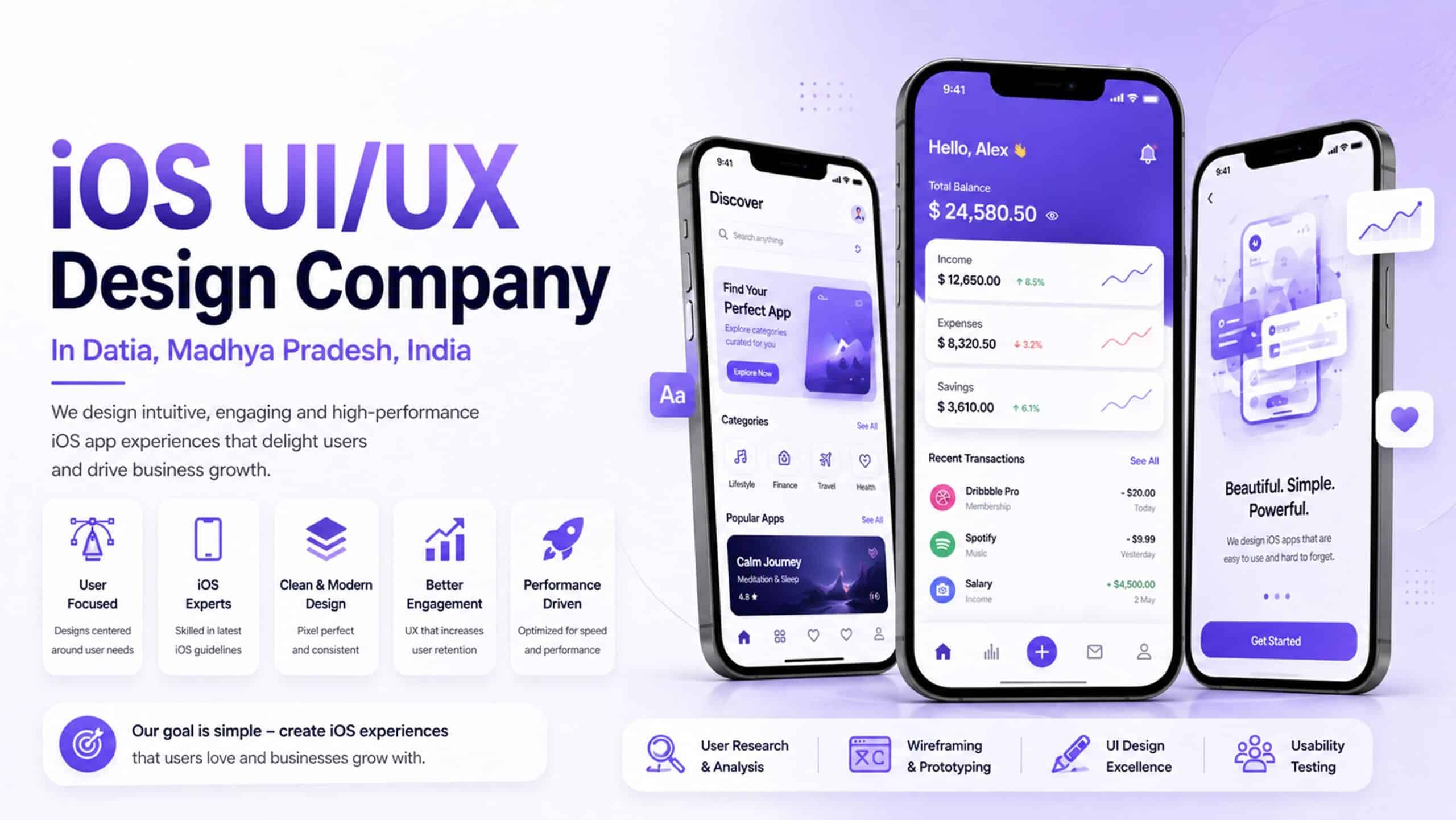 Professional iOS UI/UX design services by GrowWebX for modern iPhone app interfaces in Datia, Madhya Pradesh, India